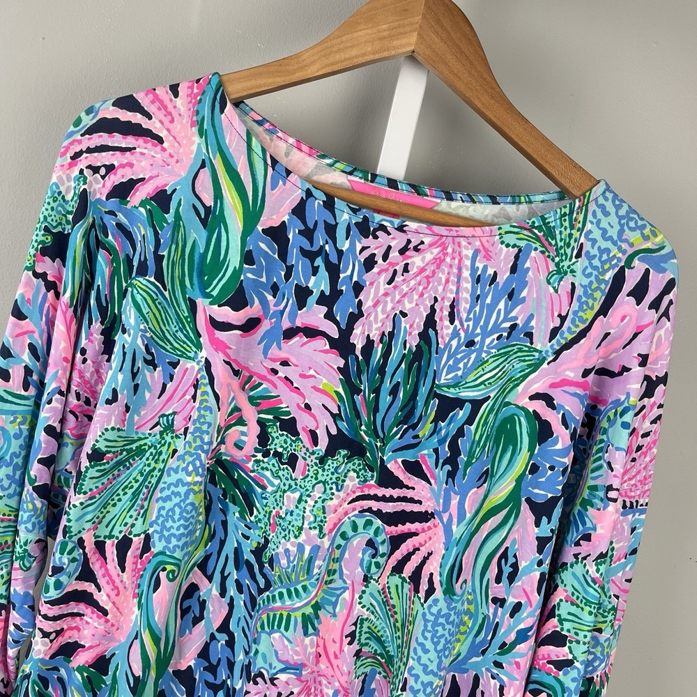Lilly Pulitzer Eiza Printed Banded Hem‎ Shirt Top Womens S Bringing Mermaid Back